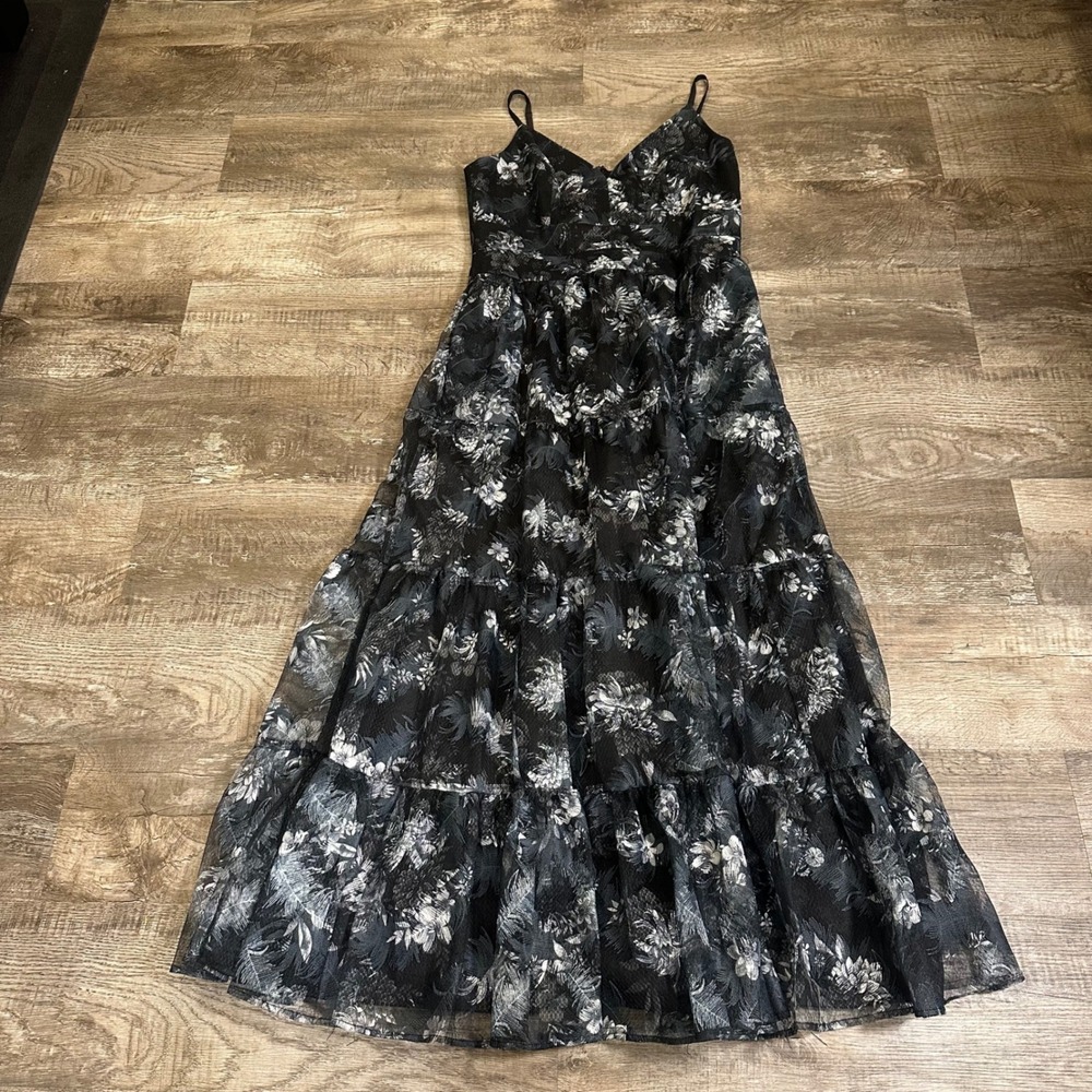 Johnny‎ Was Dreamer Black Floral Tiered Maxi Dress Size 14 NWT